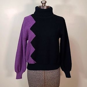 Vintage 70s/80s Montgomery Ward Purple Black Colorblock Sweater Size Medium